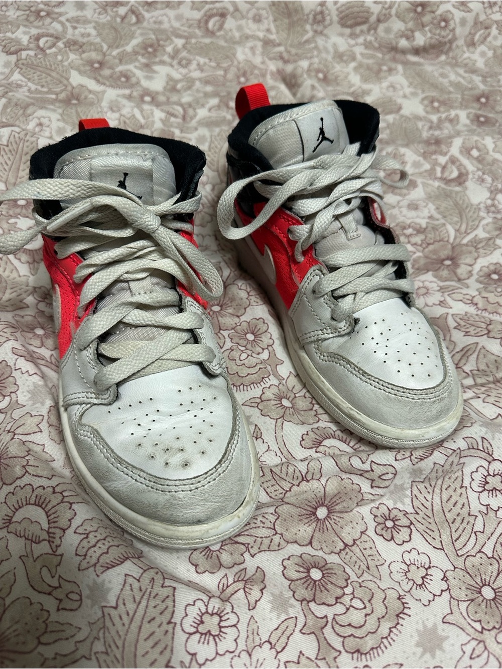 Nike Jordan’s Kids White and Red High-Top Sneakers